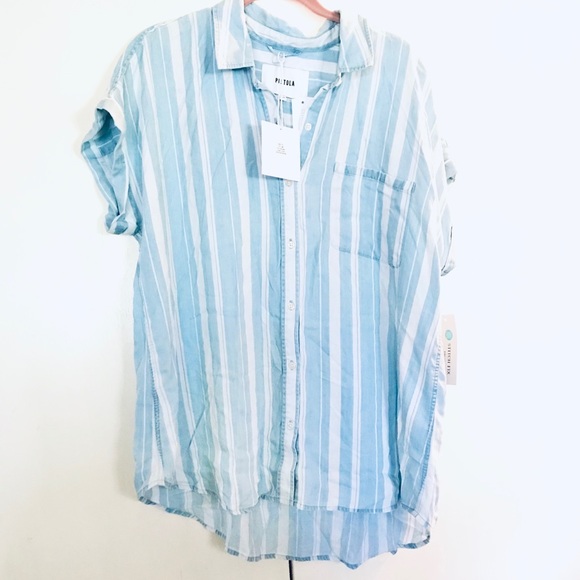 🎊HOST PICK🎊 PISTOLA’s💙Ava Striped Button Down Hi-Low👚XXLG - Picture 8 of 16